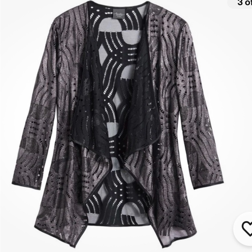 Chico's Traveller’s Cardigan Women’s SZ 2 (lrg) Deco Lace metallic Black shimmer